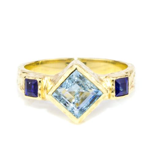 Princess Cut Aquamarine Ring With Sapphires