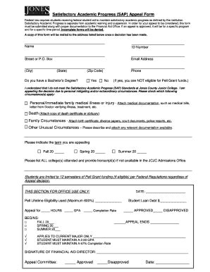 Fillable Online Jcjc Satisfactory Academic Progress Appeal Form