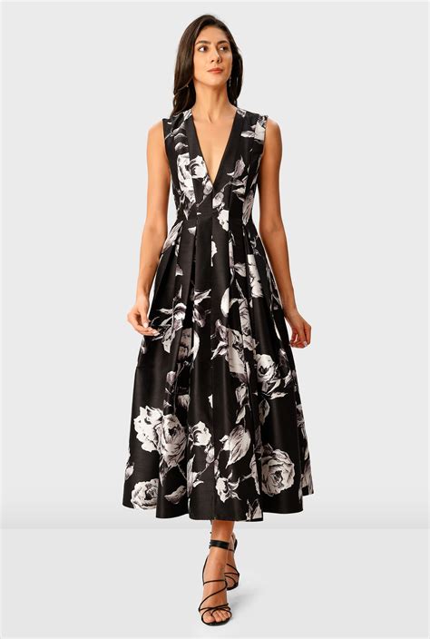 Shop Floral Print Dupioni Release Pleat Dress Eshakti