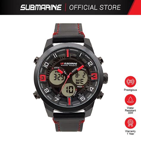 Submarine Fashion Men Watch Leather Strap Analog Digital Watch