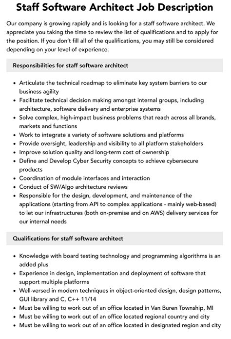 Staff Software Architect Job Description Velvet Jobs