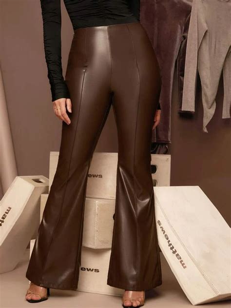 Pu Leather Leather Pants Black Leather Dresses Flare Leg Pants