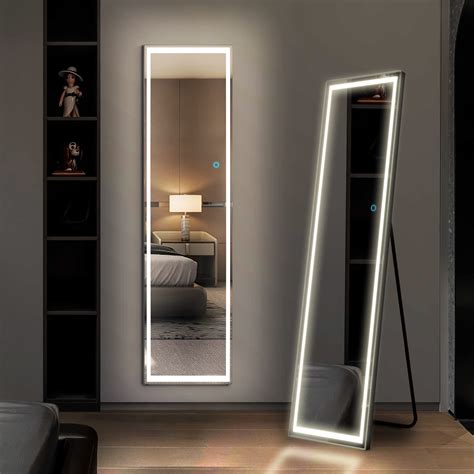 LVSOMT Full Length Mirror With LED Lights Free Standing Floor Mirror