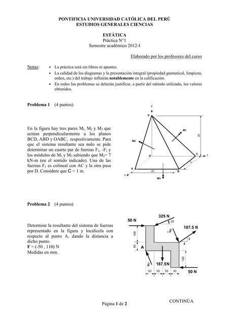 Examen practica calificada 1 Estática ApuntesIngenieriaCivil uDocz