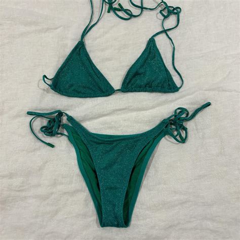 Triangl Vinca Jaded Green Sparkle Bikini Top Size L Depop