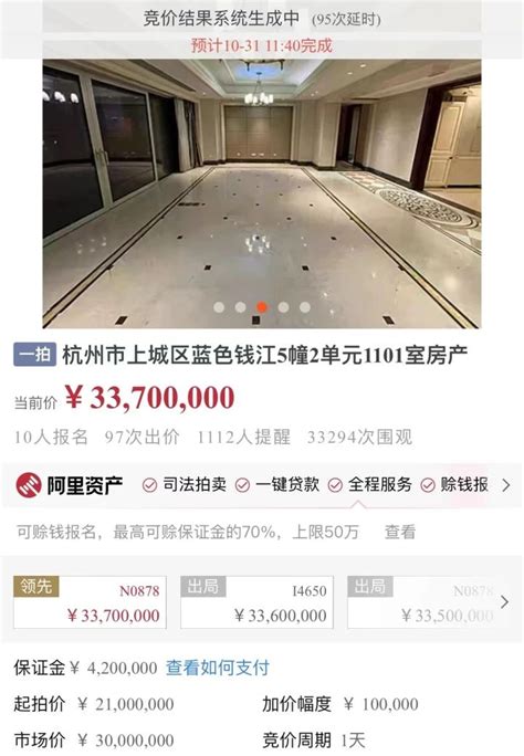 杭州蓝色钱江一套法拍房3370万成交，创单价新高！ 口水杭州 杭州19楼