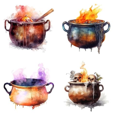 Premium Vector Set Of A High Detailed Watercolor Element Of Cauldron