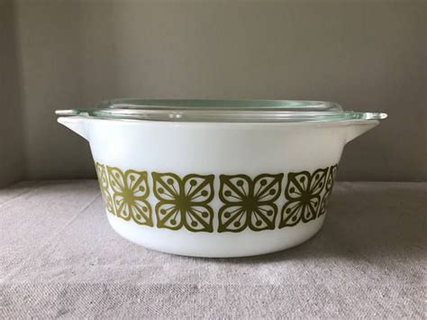 Vintage Pyrex Square Verde Green Flower Casserole Dish With Etsy