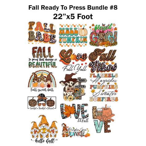 Fall Ready To Press Transfer Bundle 8 Sublimation Or Dtf 22×5 Foot Roll Heat Transfer Source