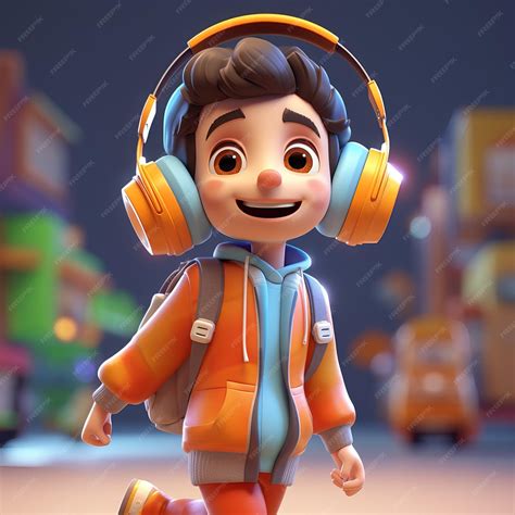 Premium Photo A Happy Cartoon Character With Huge Headphones