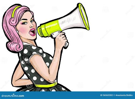 Girl With Megaphone Pop Art Retro Vector Illustration Woman With