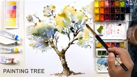 How To Paint A Tree With Watercolors Easy And Quick Youtube