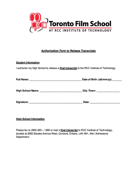 Fillable Online Transcript Release Authorization Form Template Fax