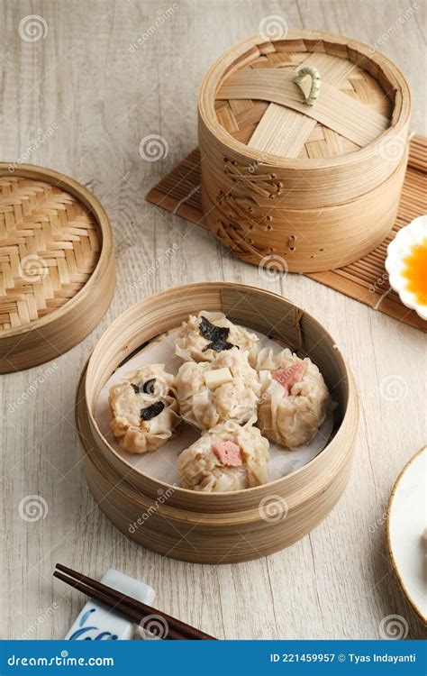 Dimsum Various Kinds Of Dimsum In Bamboo Woven Steamed Containers