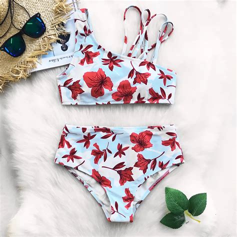 Cupshe Morning Dew Print Bikini Set High Waisted Swimsuit Bathing Suit