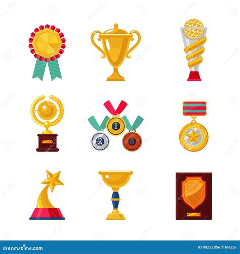 Cartoon Awards Set Trophy Icons Collection Stock Vector Illustration