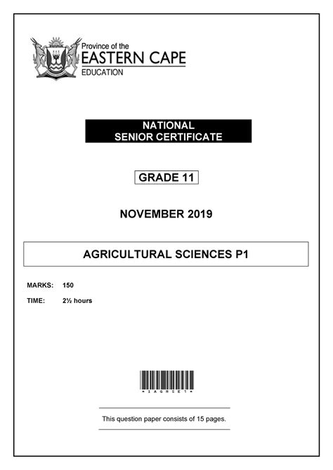 Agricultural Sciences P1 Nov 2019 NATIONAL SENIOR CERTIFICATE GRADE