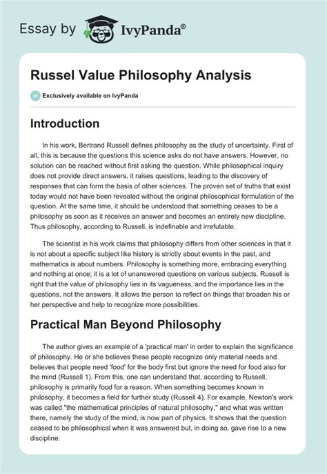 Russel Value Philosophy Analysis Words Essay Example