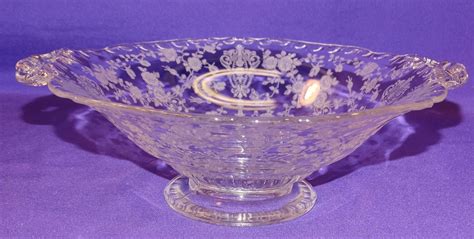 Vintage Cambridge Glass Rose Point Etch Two Handle 7 Footed Bon Bon Bowl Nice Ebay