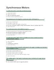 Synchronous Motors MCQS Pdf Synchronous Motors A Synchronous Motor