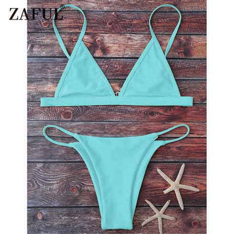 Zaful Bikini Swimwear Spaghetti Strap String Bikini Set Swimsuit Women Sexy Low Waisted High Cut