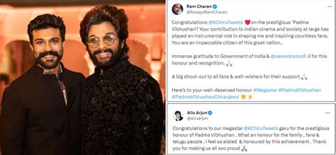 Ram Charan Allu Arjun Wishes Padma Vibhushan Chiranjeevi