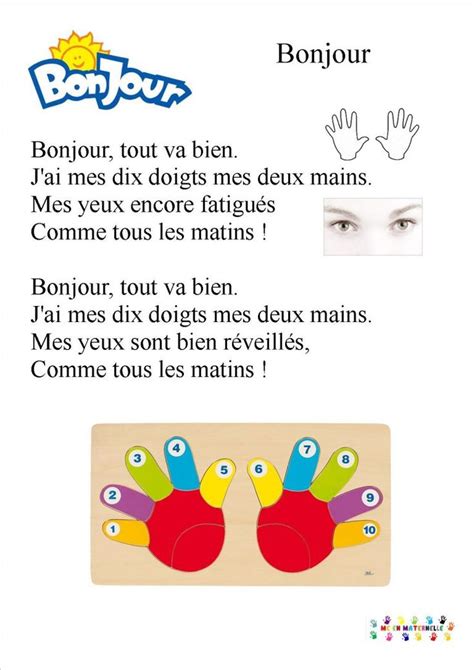 Bonjour Comptine Maternelle Bonjour Comptines Comptine Maternelle