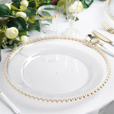 Buy Efavormart 6 Pack 12 Gold Clear Acrylic Round Charger Plates With Beaded Rim Dinner Charger