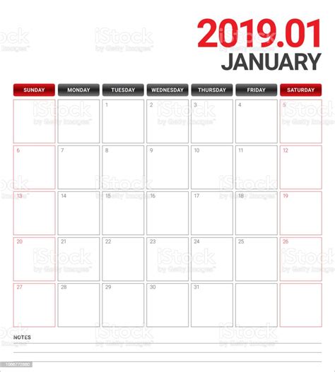 January 2019 Desk Calendar Vector Illustration Stock Illustration Download Image Now 2019