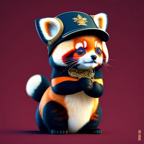 Lexica Cute Small Humanoid Cat Red Panda Wearing A Military Cap In The Style Of Bosozoku In