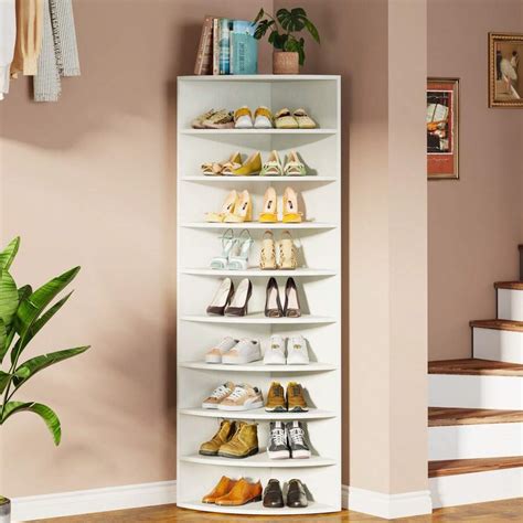 Tribesigns Vertical Shoe Rack 9 Tier White Wooden Shoe Cabinet Large