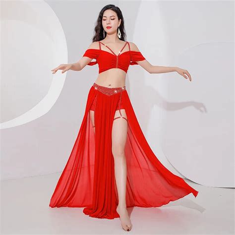 Belly Dance Suit Sling Top Split Skirt Practice Wear Women Dancing