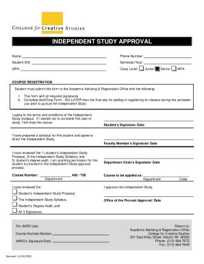 Fillable Online INDEPENDENT STUDY AUTHORIZATION FORM Fax Email Print