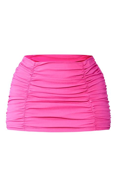 Shape Hot Pink Stretch Woven Ruched Mini Skirt Prettylittlething