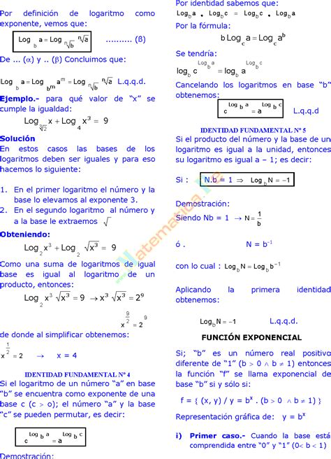 Logaritmos Ejercicios Resueltos De Álgebra Preuniversitaria En Pdf