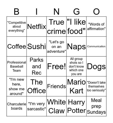 Dating App Bingo Card