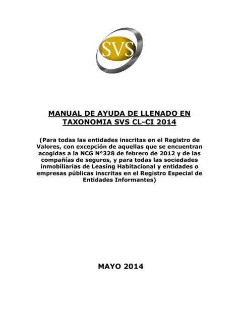 Manual De Ayuda De Llenado En Taxonomia Svs Cl