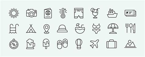 Tour And Travel Outline Icons Set Vector Illustration Vector