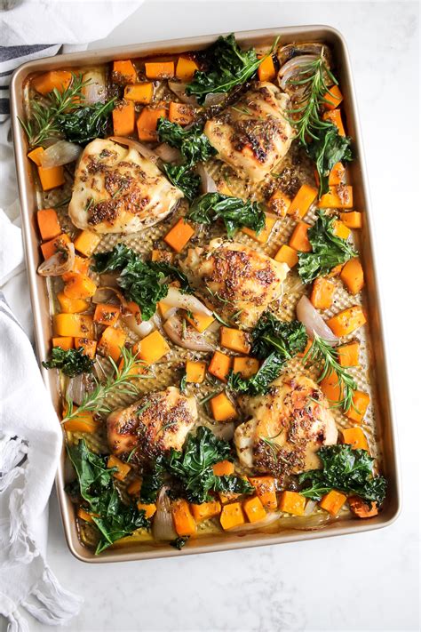 Maple Dijon Sheet Pan Chicken With Butternut Squash Shallots And