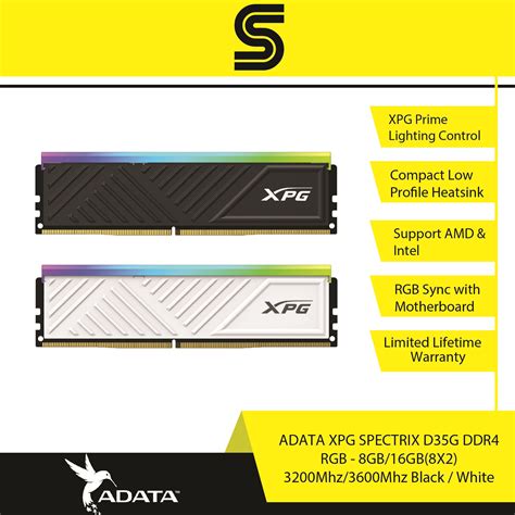 ADATA XPG Spectrix D35G DDR4 RGB 8GB 16GB 8x2 3200Mhz 3600Mhz Black