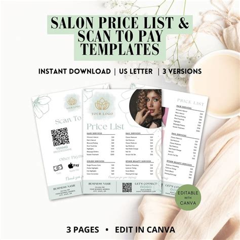 Editable Beauty Salon Price List Template Canva Price Menu Hair Salon