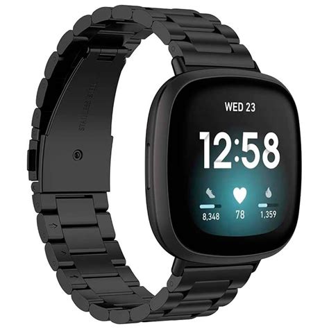 Correa Para Fitbit Versa 4 Acero Inoxidable Eslabones Negro