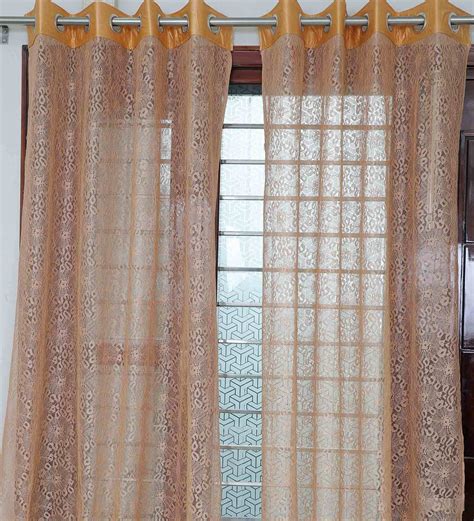 Buy Gold Floral Polyester Ft Sheer Eyelet Door Curtains Set Of At