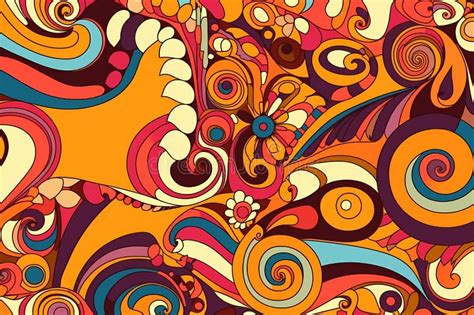 Psychedelic Patterns 70s Retro Style AI Generated Illustration Stock