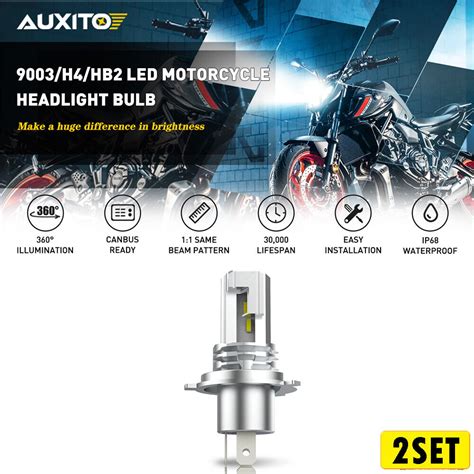 2set Auxito 9003 H4 Led Headlight Motorcycle High Bulb Low Beam 6500k Power Whit Ebay