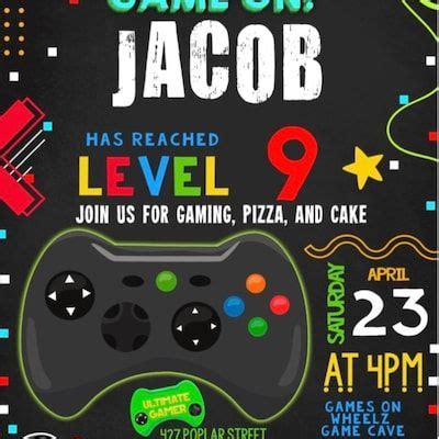 Editable Gamer Birthday Invitation Video Game Party Invite Gaming Game