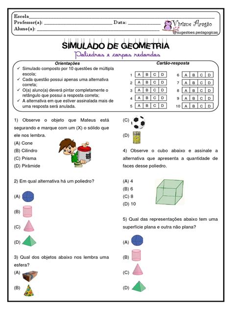 Simulado De Geometria Sobre Poliedros E Corpos Redondos Pdf Formas Geométricas Geometria