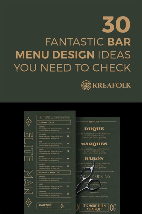 A Menu With Scissors On It And The Words 50 Fantastic Bar Menu Design