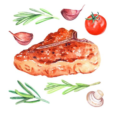 Steak De Boeuf Grill Au Romarin Champignons Et Tomate Illustration