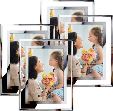 Hoikwo 4 Pack Photo Frames4x6 Picture Frames With Silver Mirrored Glass Multi Picture Frames